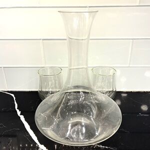 Elegant Clear Glass Decanter and Two Wine Glasses Set